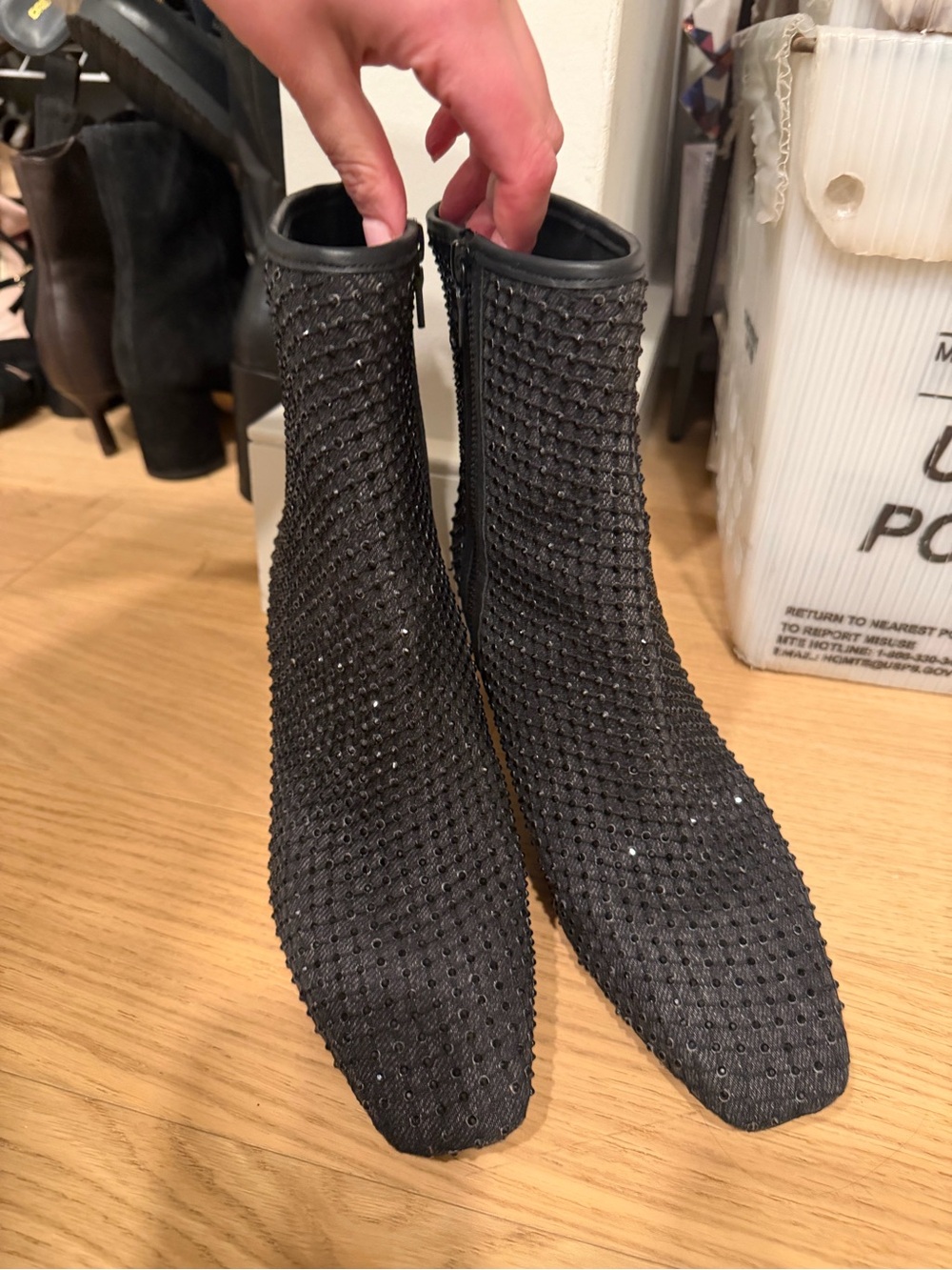 rag & bone Black Crystal-Studded Ankle Boots